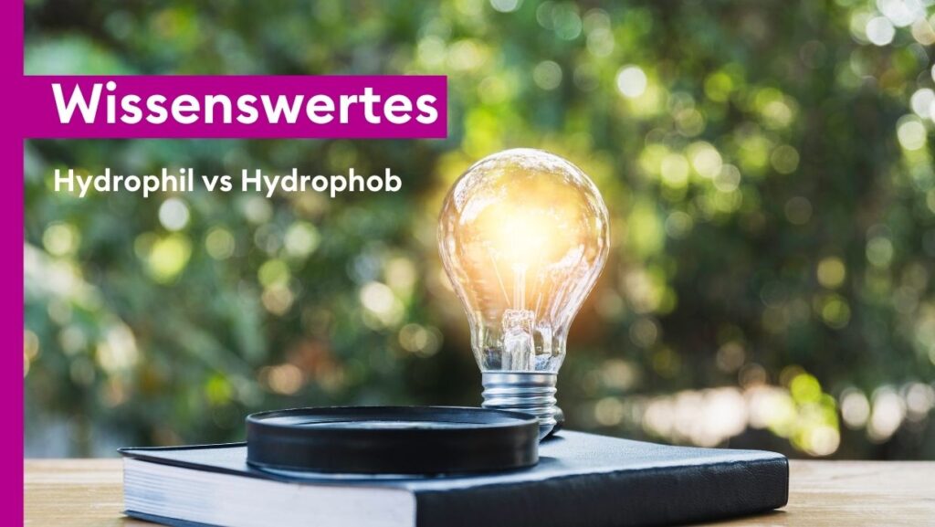 Eine Glühbirne im freien. Mit der Aufschrift "Hydrophil versus Hydrophob"