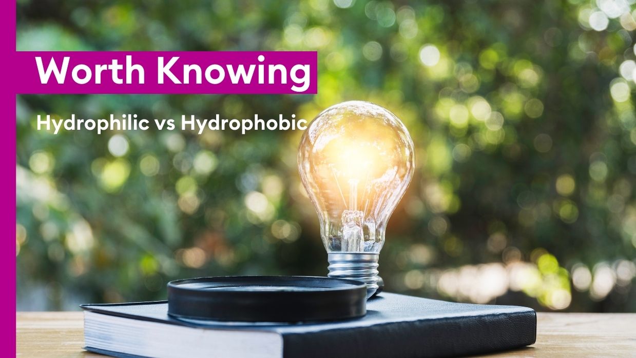 A light bulb outdoors. With the inscription "Hydrophilic versus hydrophobic"